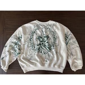 Wicked Katie Kime Sweatshirt Womens XL Rhinestone Crewneck Graphic Witch Cream